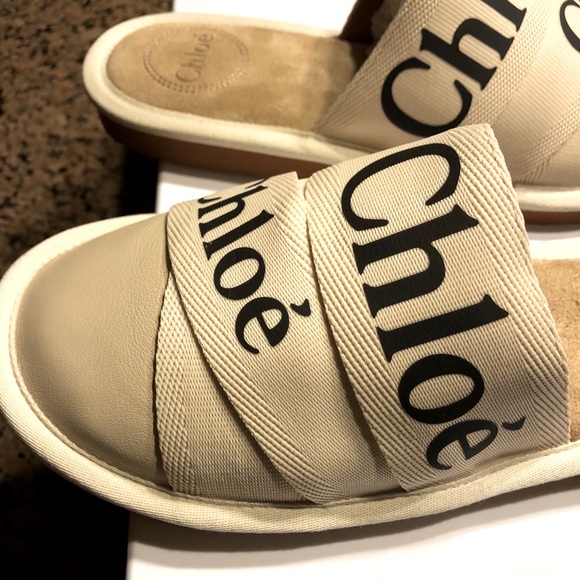 🩷Chloe Woody Leather & Cloth Slides Sz 37 US 7 - Picture 4 of 10